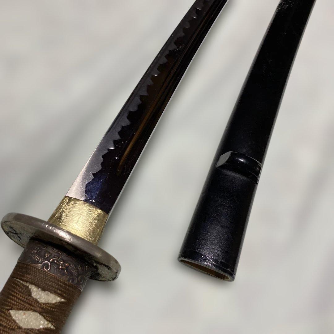 模造刀(居合刀)下緒無し 茶柄 鶴と波絵角丸鍔