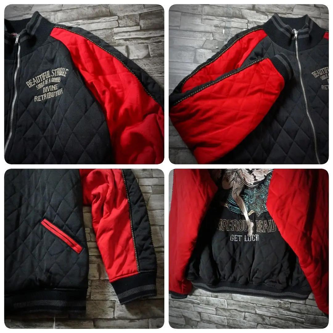 圧巻の大迫力☆抜刀娘キルティングスカジャン バイカラー 刺繍和装美人 バックロゴ