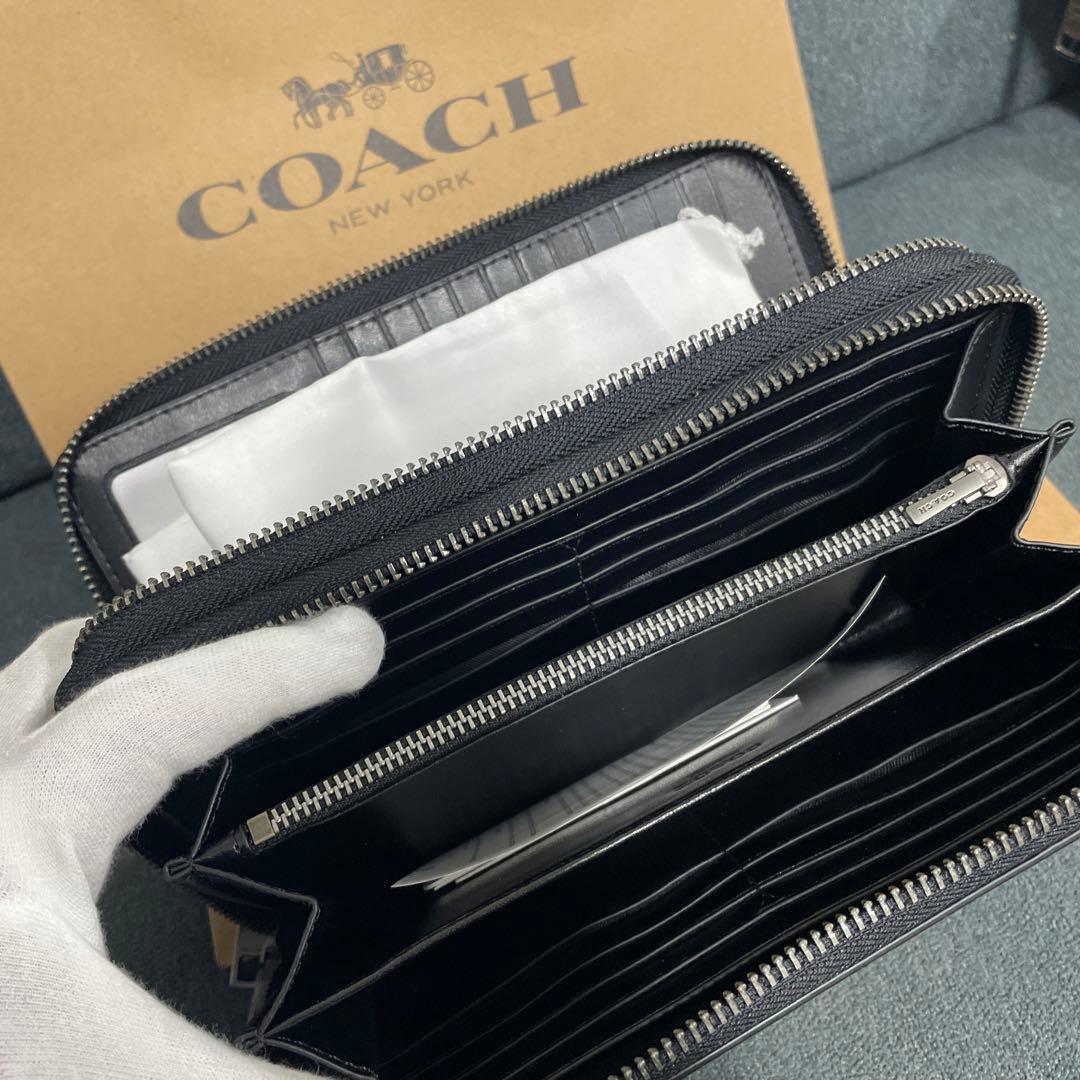 COACH ブラック ロゴパターン 長財布