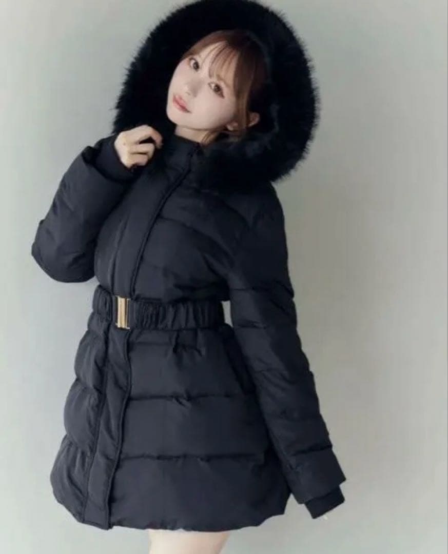 EATME フェイクファーフードレディダウンコート ブラック