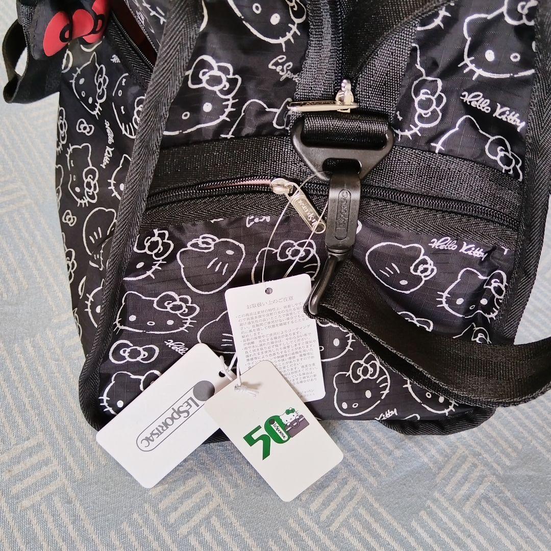 レスポートサック ハローキティ リボン結び ブラック ボストンバッグ ポーチ付き