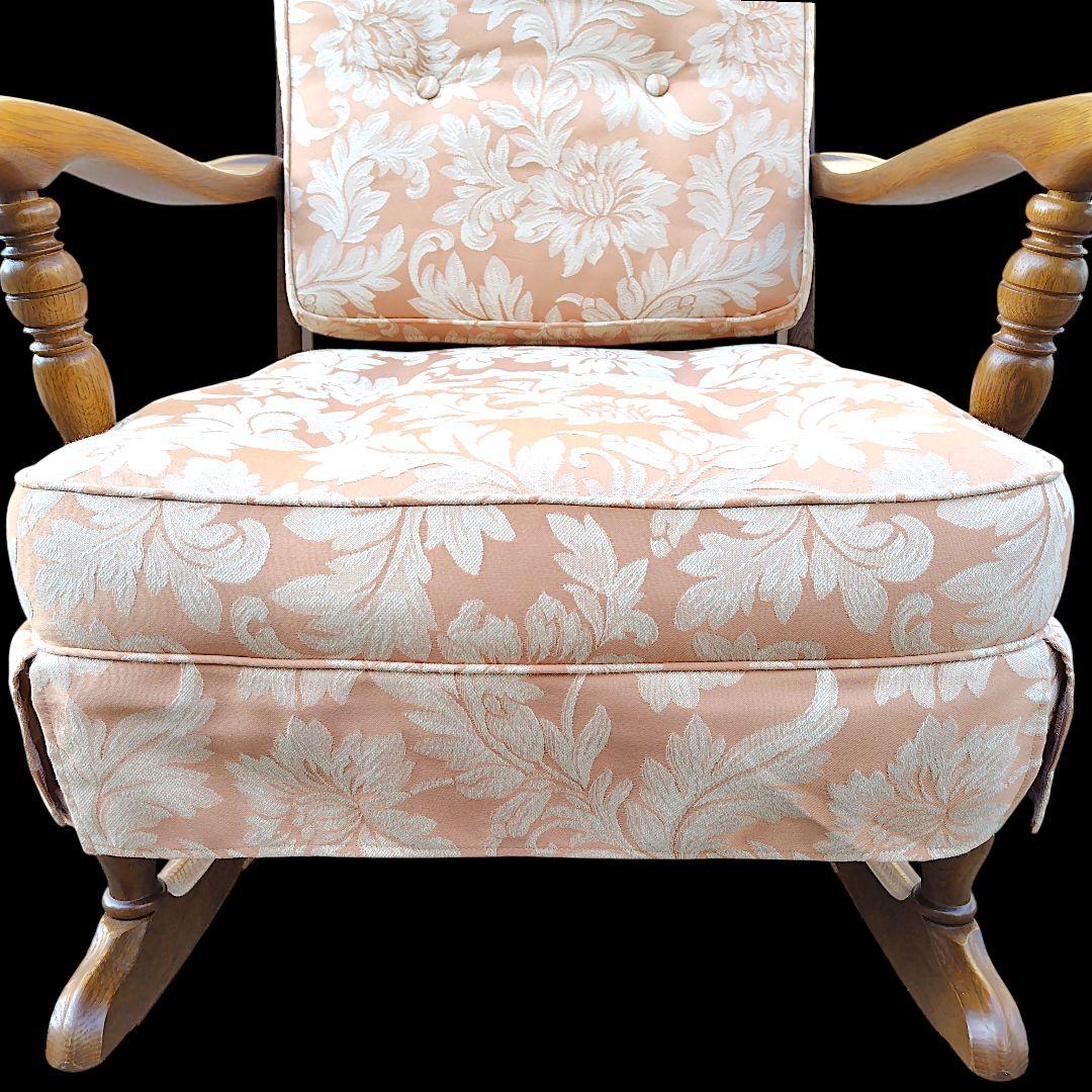 【送料込】飛騨産業 キツツキ 木製フレーム 花柄 ロッキングチェア 家具 椅子