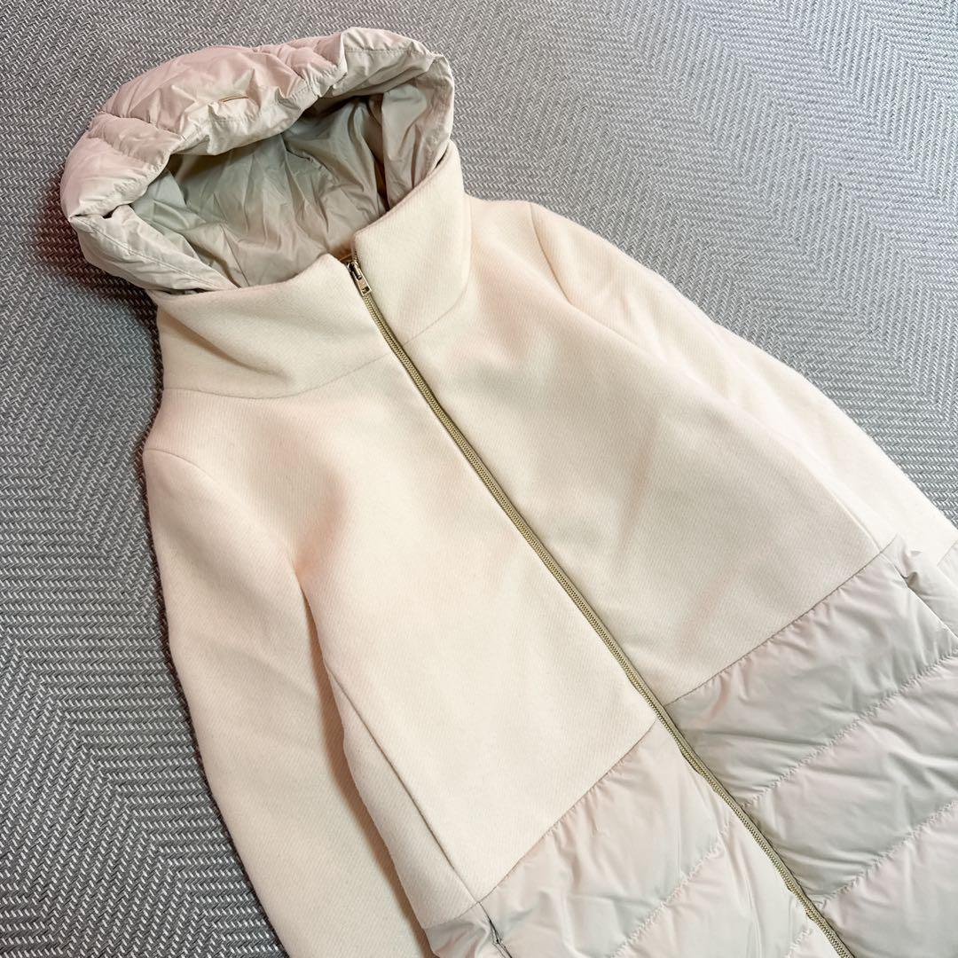美品 HERNO 異素材コンビネーションフーデッドダウンコート ホワイト ML