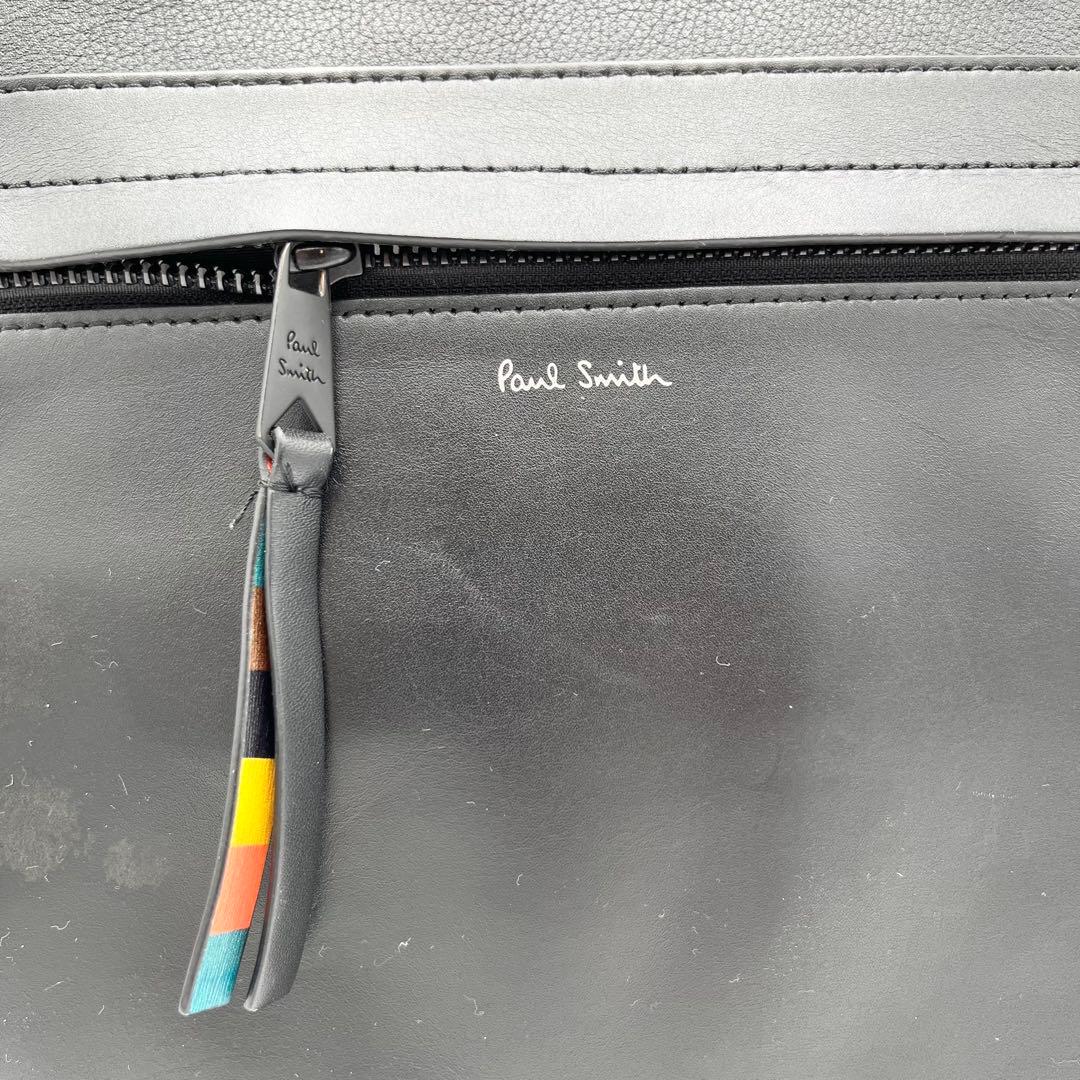 現行 ポールスミス A4◎ マルチストライプ トートバッグ レザー ブラック