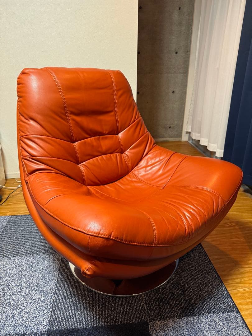 【あ〜】【定価8万】本革ソファ 一人掛け オレンジ 革張り スイベルチェア