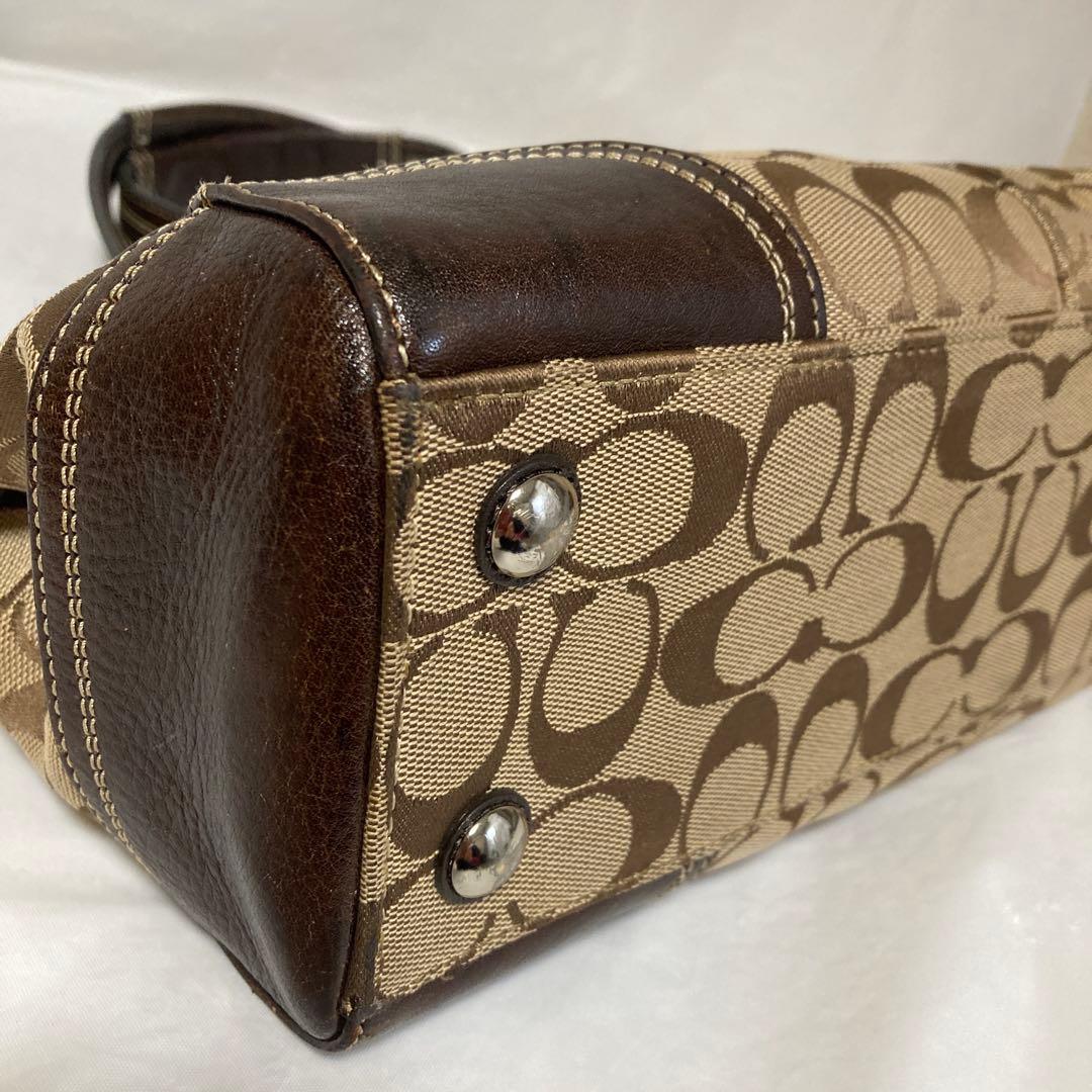 COACHシグネチャー ハンドバッグ.，ターンロック★13975 ブラウン