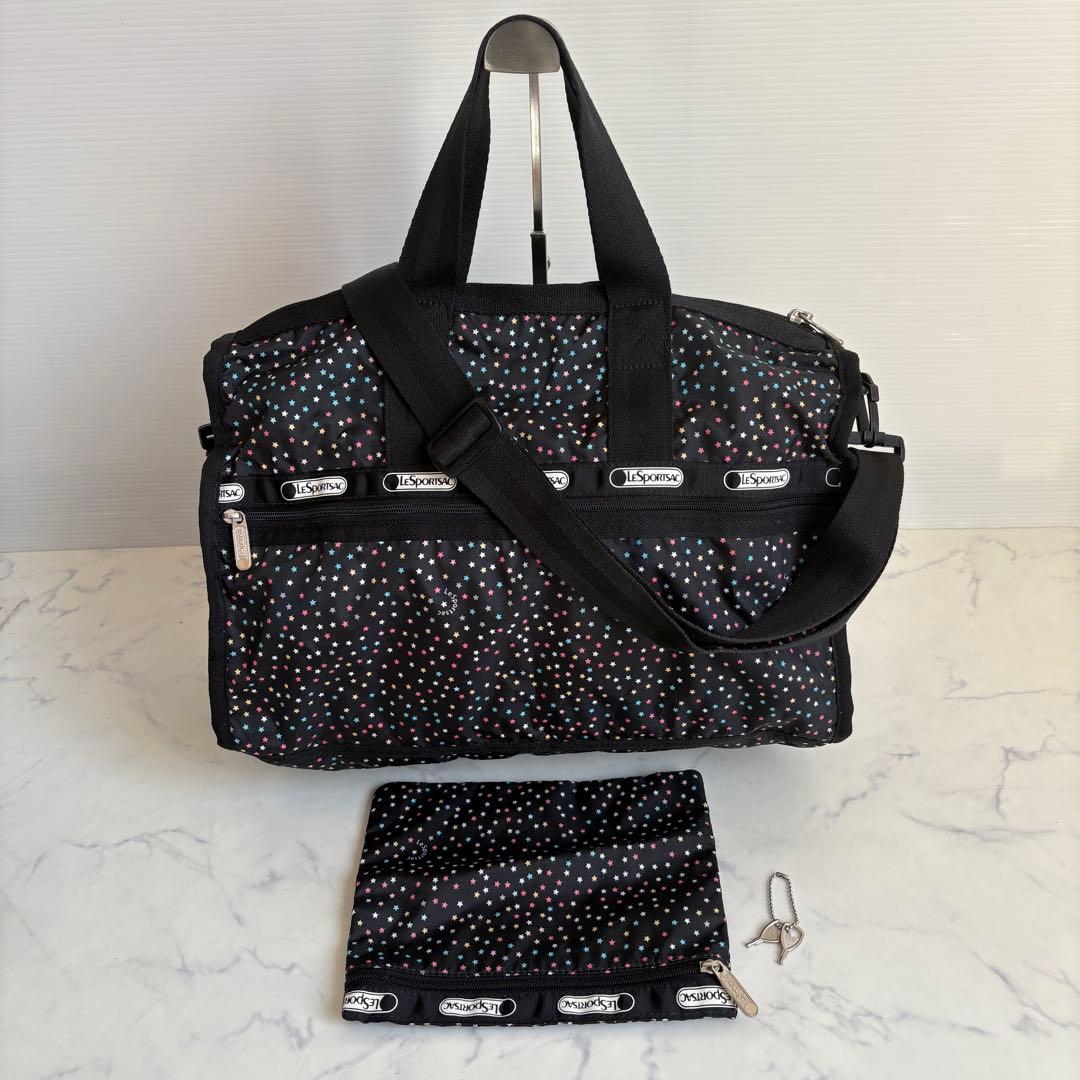 新品 レスポートサック ボストンバッグ 星柄 ブラック ポーチ 鍵付き