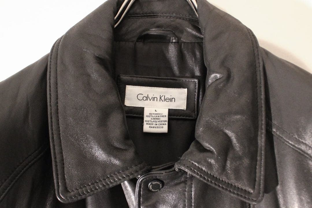 カルバンクライン ラムレザージャケット コートジャケット ロング丈 本革 黒XL
