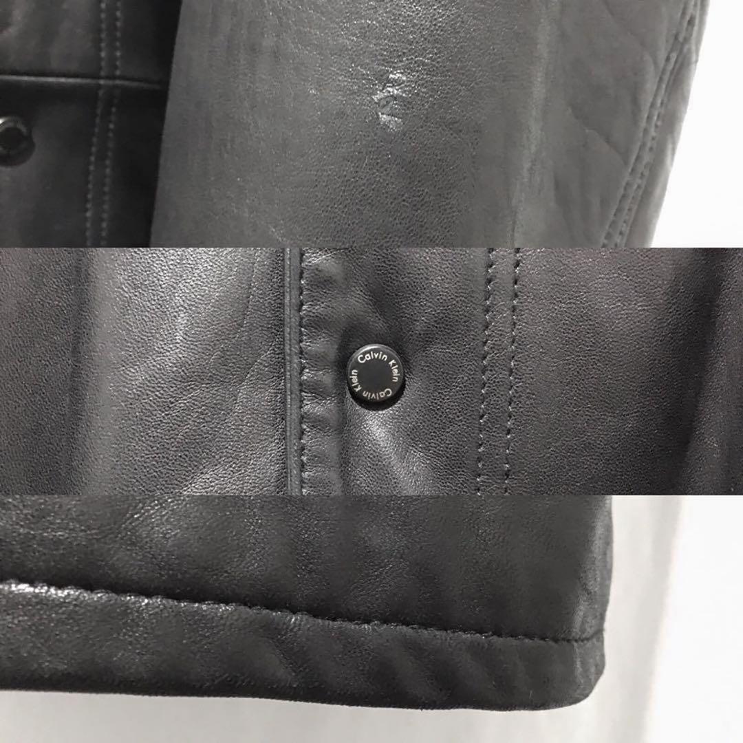 カルバンクライン ラムレザージャケット コートジャケット ロング丈 本革 黒XL