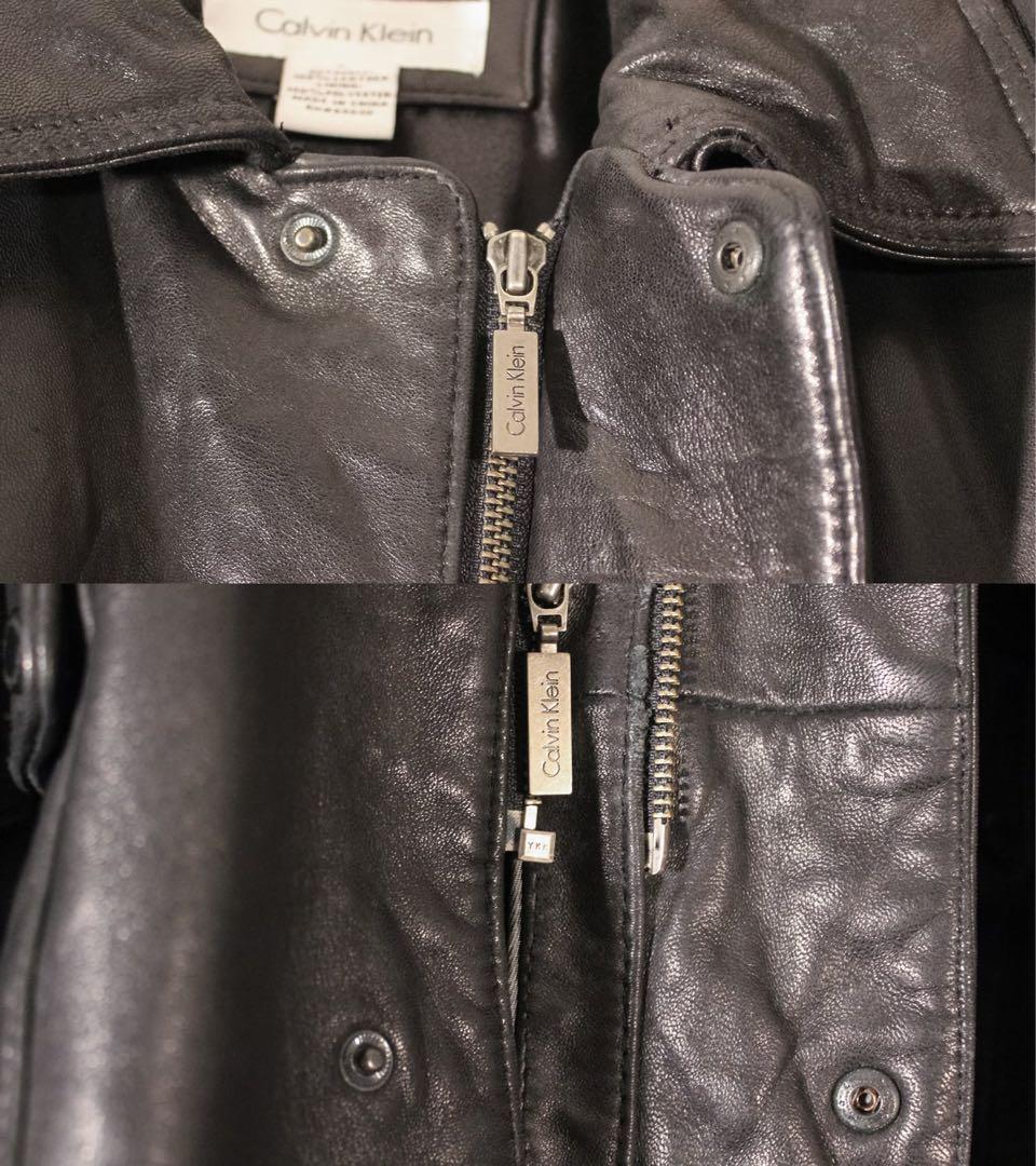 カルバンクライン ラムレザージャケット コートジャケット ロング丈 本革 黒XL