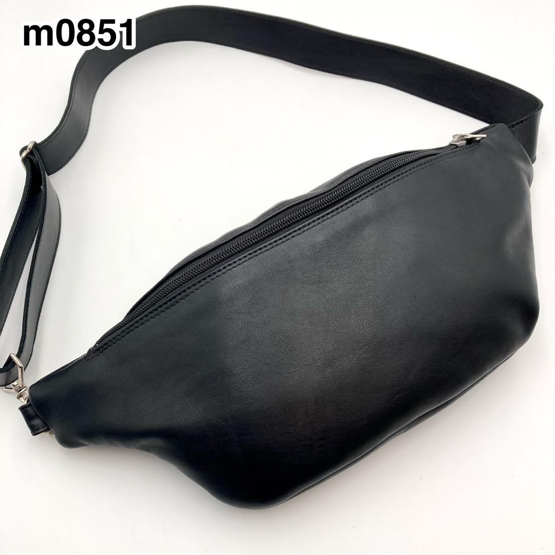 ちょろっぺ✨ m0851 ウエスト&ボディバッグ アニリンレザー 黒 男女