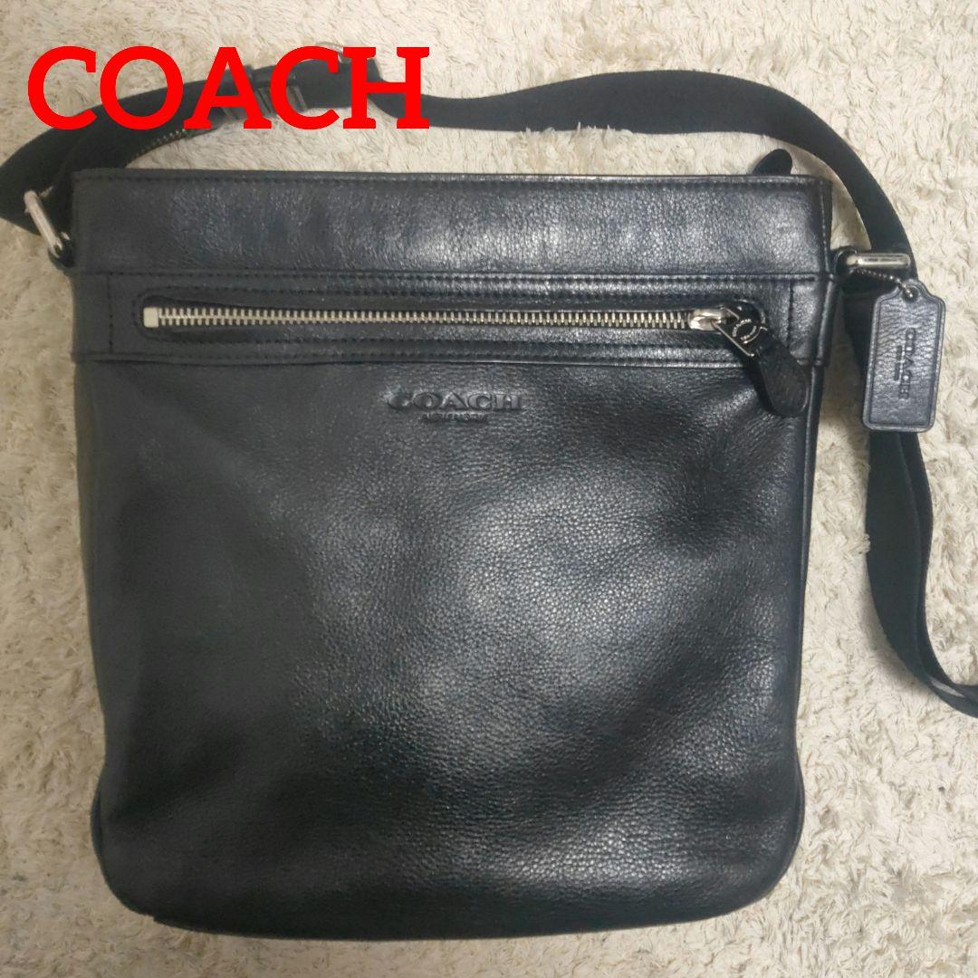 COACH コーチ レザーショルダーバッグ 黒 F71745 メンズ 斜め掛け