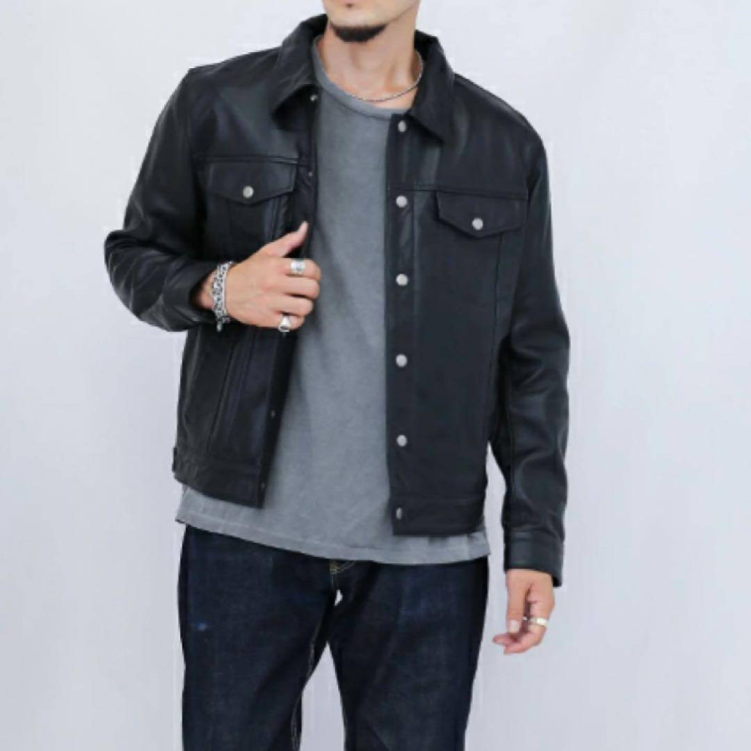 【新品】レザージャケット 本革トラッカージャケット 革ジャンGジャン 924M