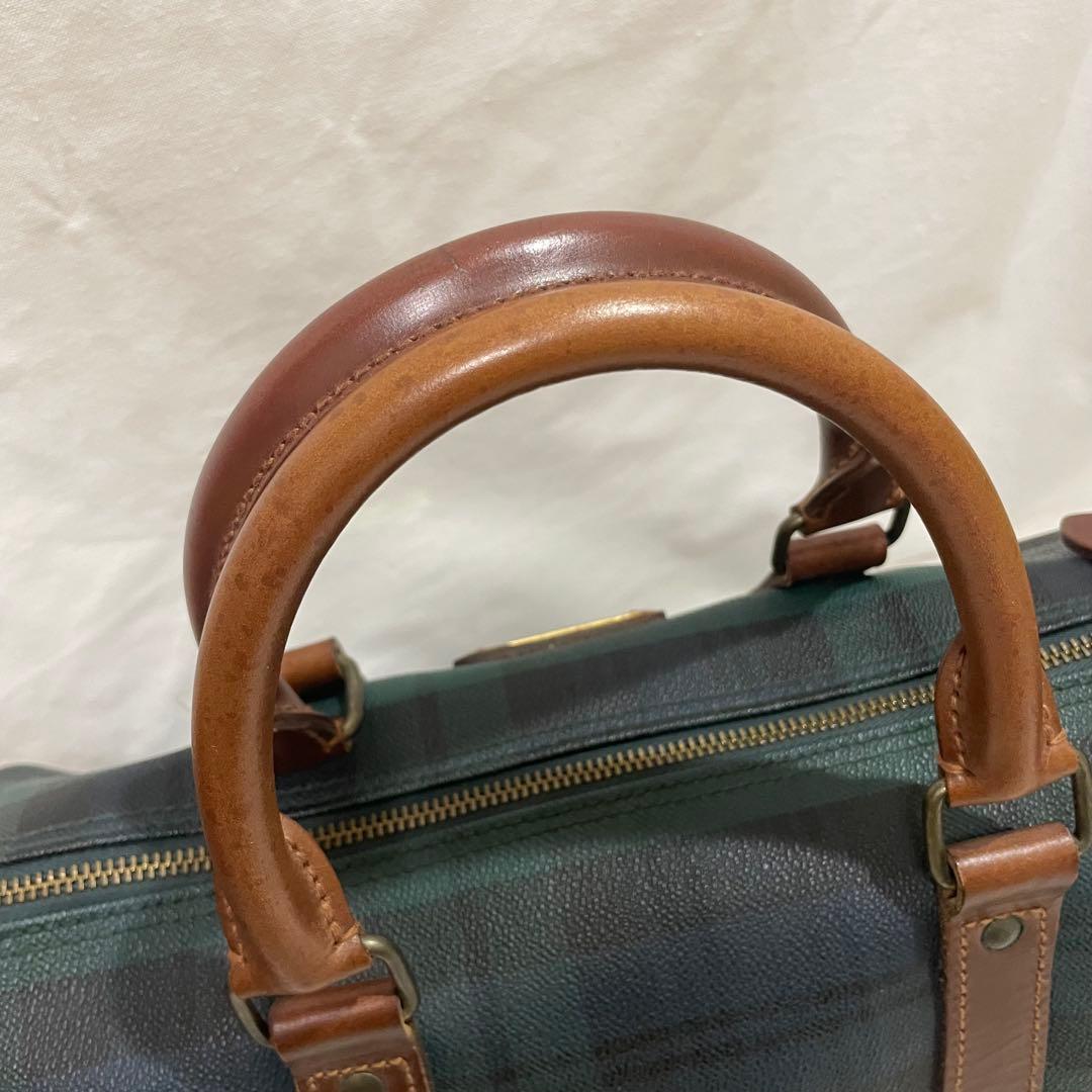 ポロラルフローレン ミニボストンバッグ PVC レザー チェック柄 美品