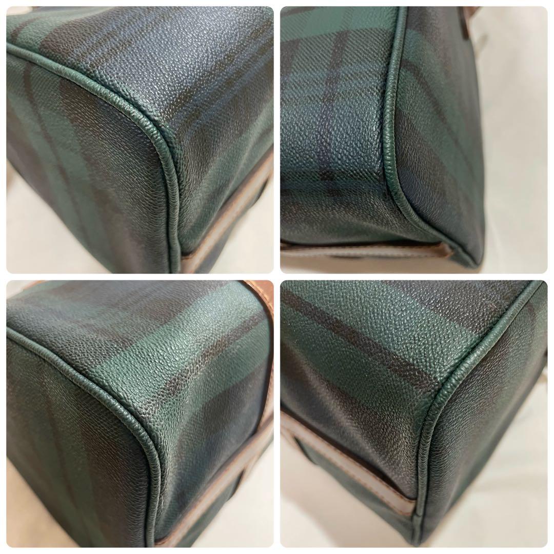 ポロラルフローレン ミニボストンバッグ PVC レザー チェック柄 美品