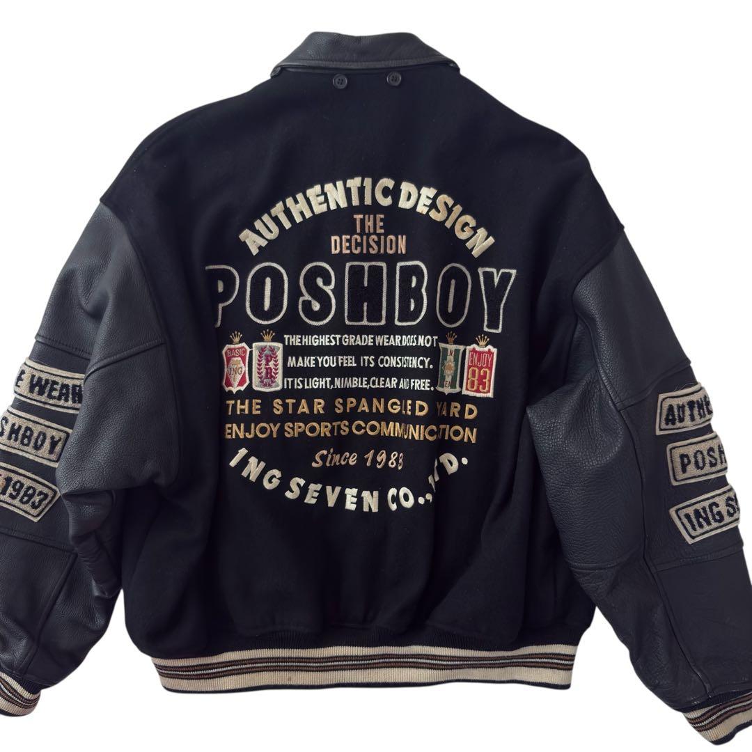 POSH BOY ポッシュボーイ スタジャン 刺繍 ワッペン レザー ブラック