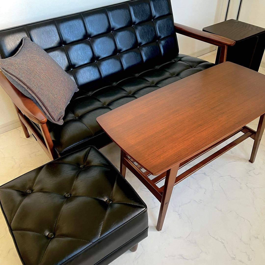 Oyu　カリモク4点セット2.5人掛けソファー 黒レザー