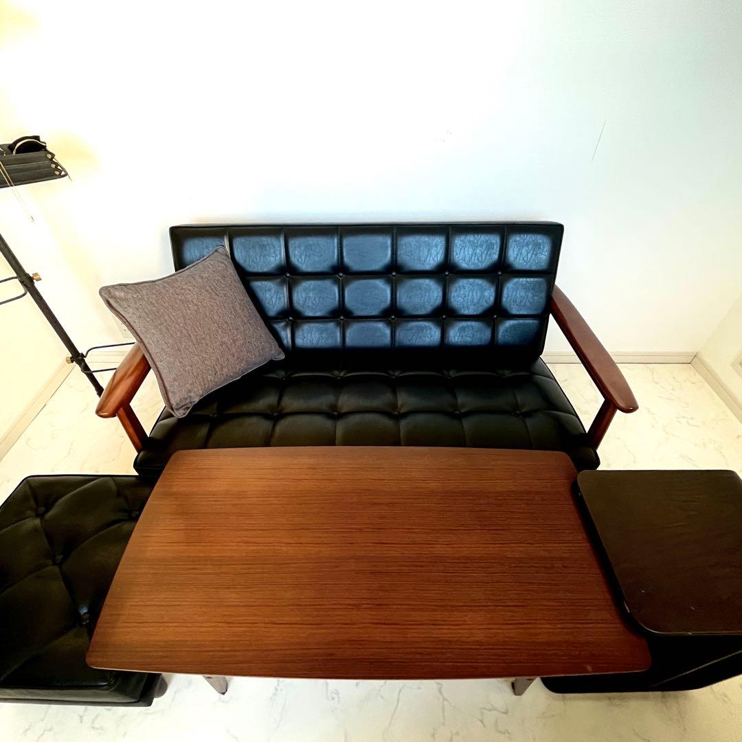 Oyu　カリモク4点セット2.5人掛けソファー 黒レザー