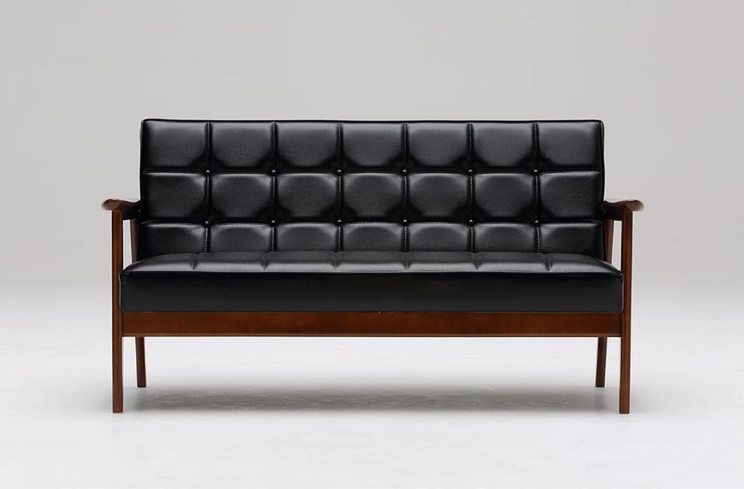 Oyu　カリモク4点セット2.5人掛けソファー 黒レザー