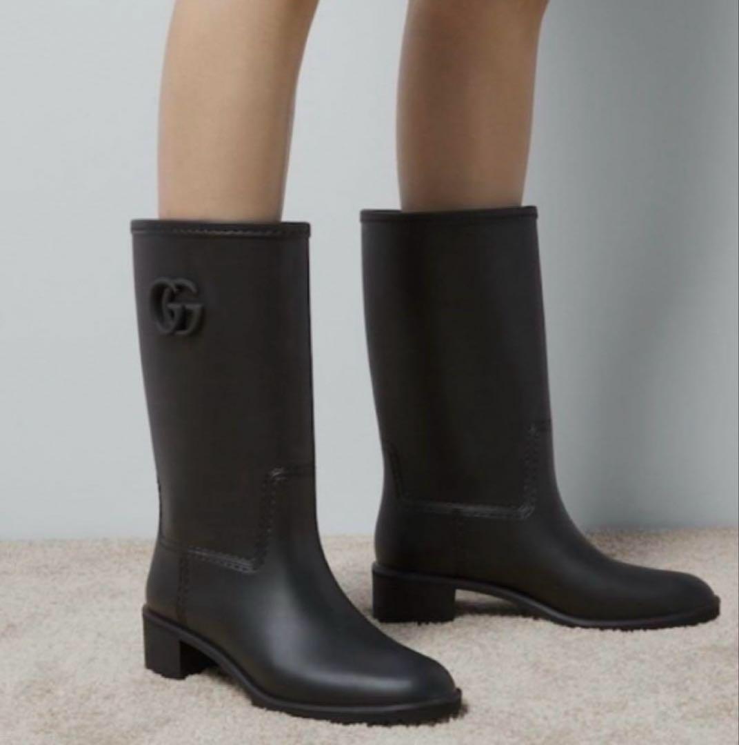 GUCCI マーモント レインブーツ長靴ミドルブーツマットラバーブラック