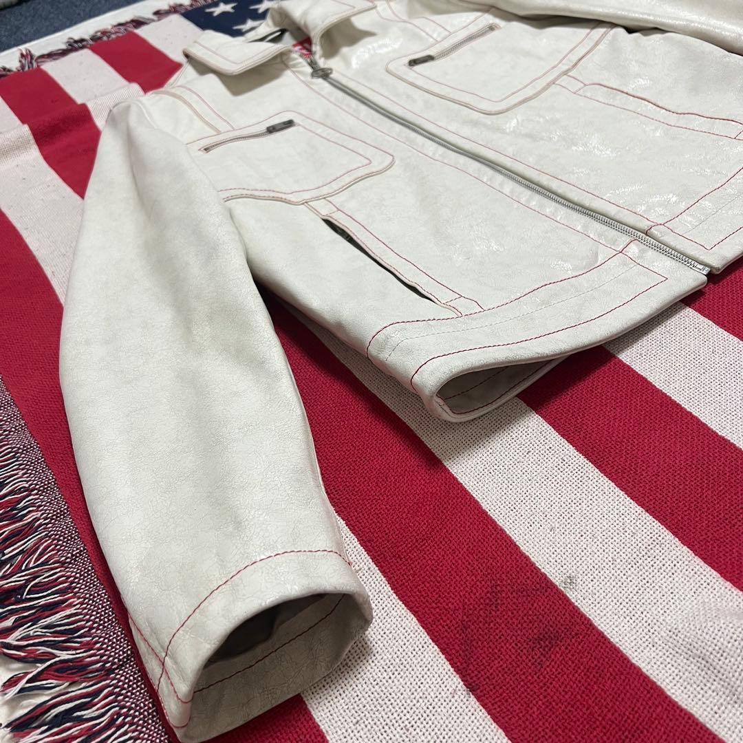 DIESEL 中華新年モデル クラック加工 ホワイト レザー ジャケット