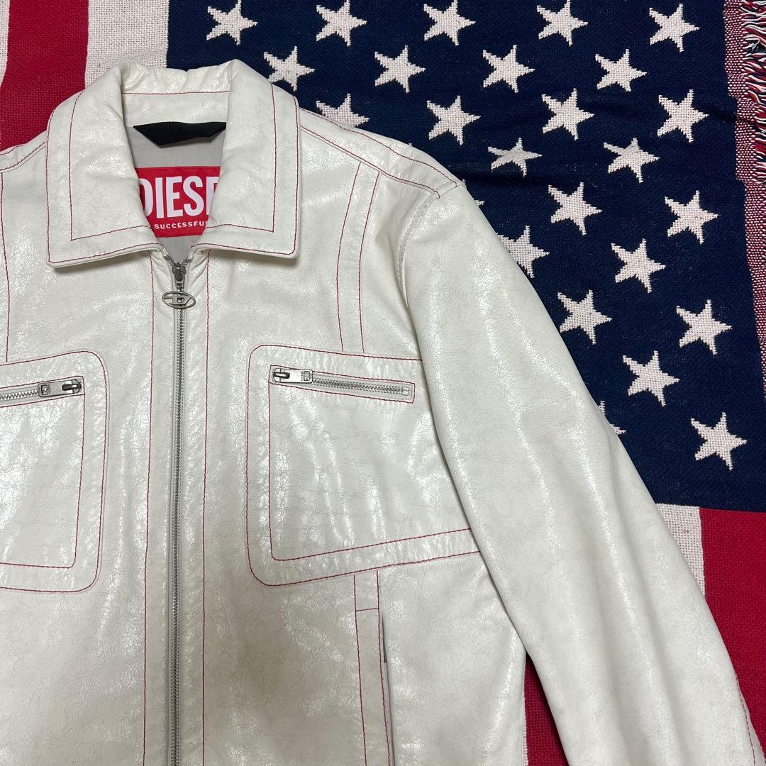 DIESEL 中華新年モデル クラック加工 ホワイト レザー ジャケット