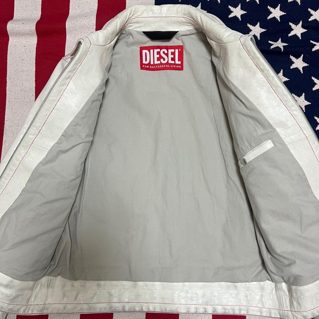 DIESEL 中華新年モデル クラック加工 ホワイト レザー ジャケット