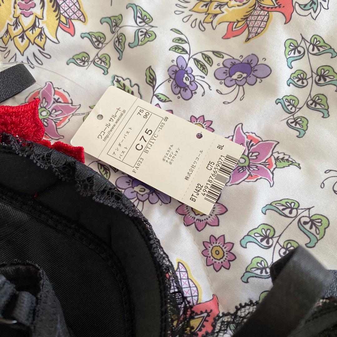 ワコールサルート ブラジャーショーツセット C75 と M黒/赤