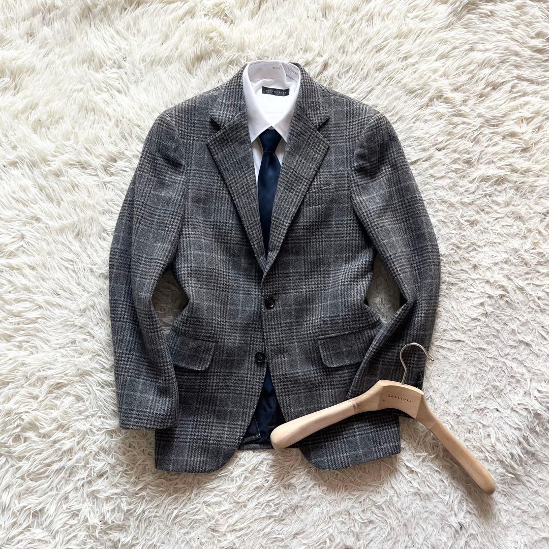 <美品>BOGLIOLI グレー チェック ウール ジャケット サイズ42