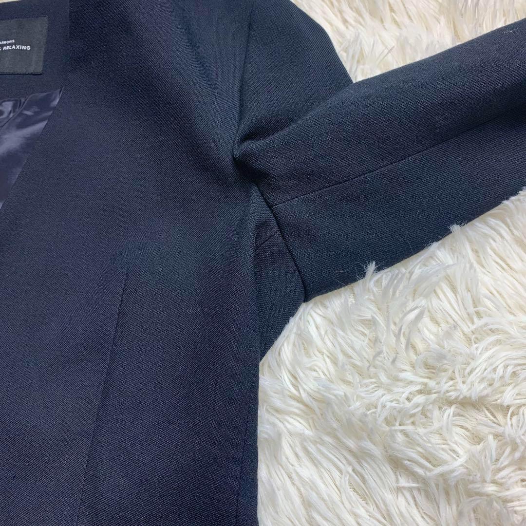 グリーンレーベルリラクシング パンツスーツ ノーカラー ダークネイビー L M紺