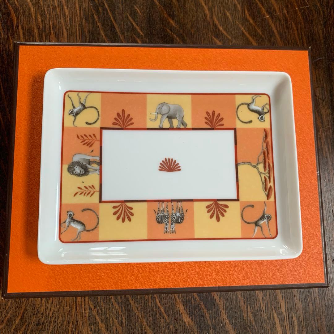 エルメス アフリカ　動物柄トレイ　オレンジ スクエアプレート