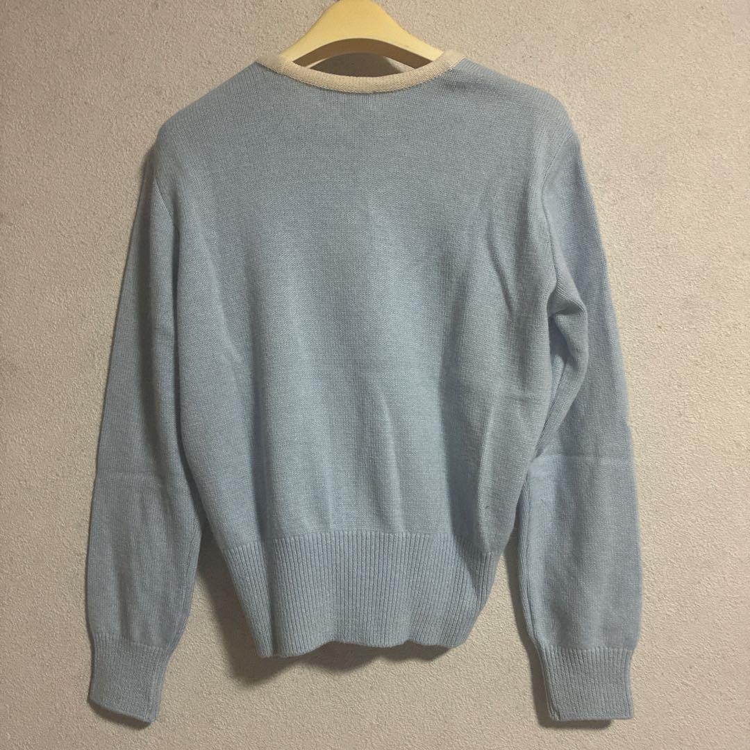 courrèges 水色 ロゴ刺繍 長袖ニットセーター 9A