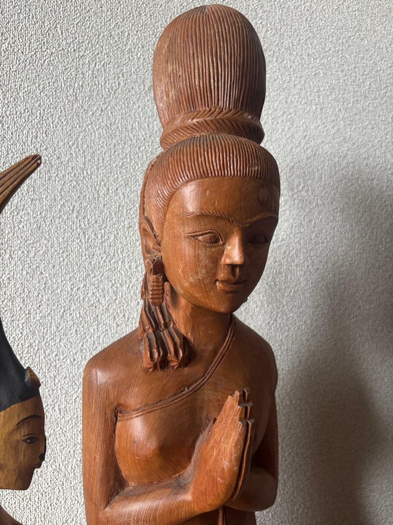 アジアン雑貨 木彫り 特大 女性像＆逆立ち人形 2体セット