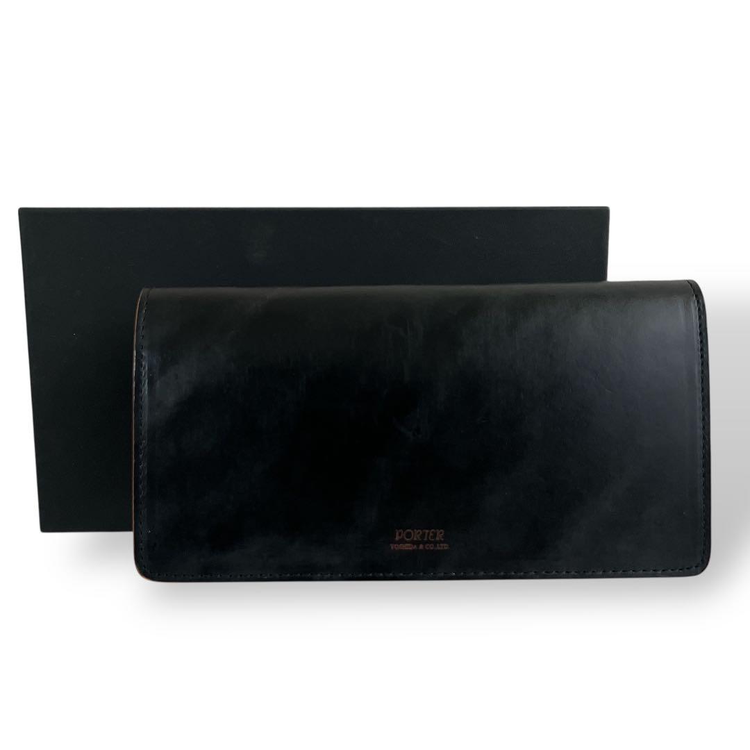 ポーター　長財布　フィルム　二つ折り財布　ロゴ　ロングウォレット　黒　レザー