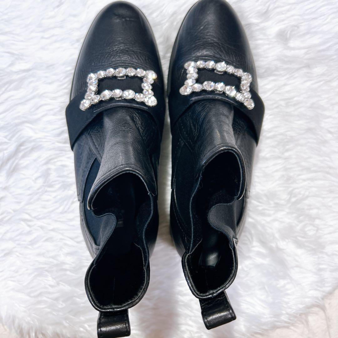 美品 DIANA ビジューショートブーツ サイドゴア 黒 24cm 軽量