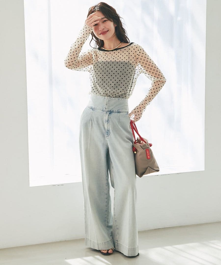 バックレースアップデニムワイドパンツ