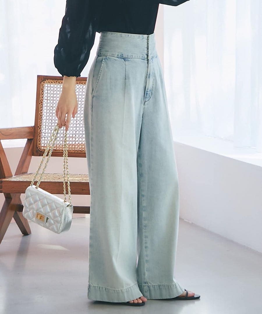 バックレースアップデニムワイドパンツ