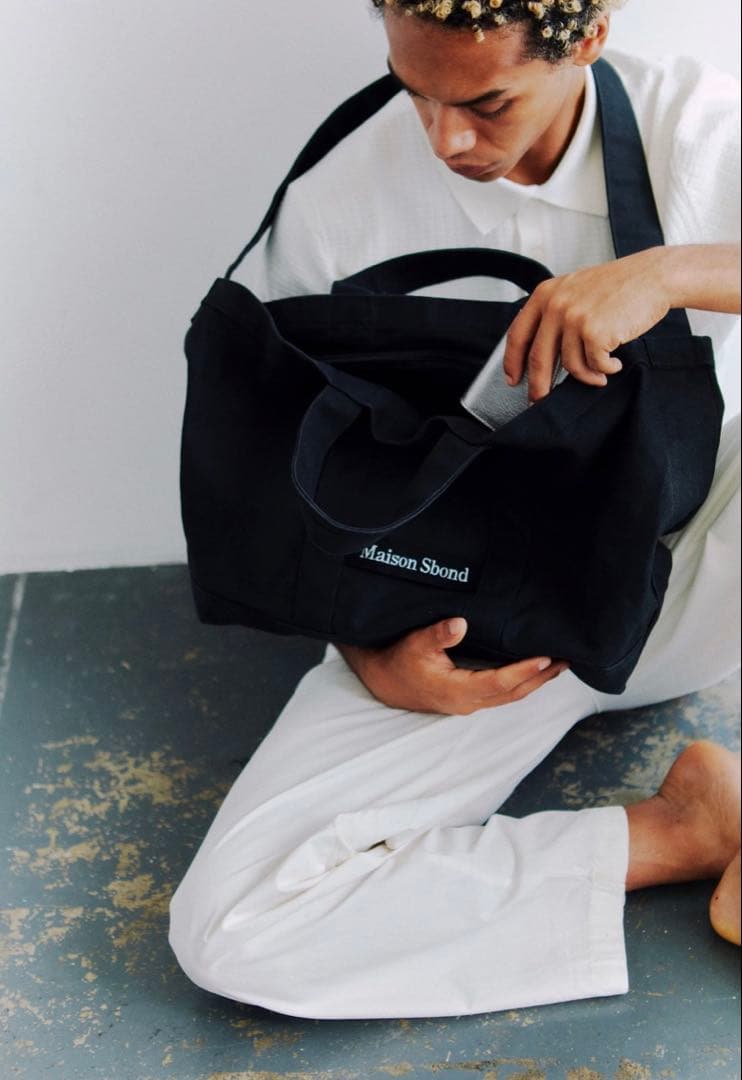 Maison Sbond ブラック キャンバストートバッグ