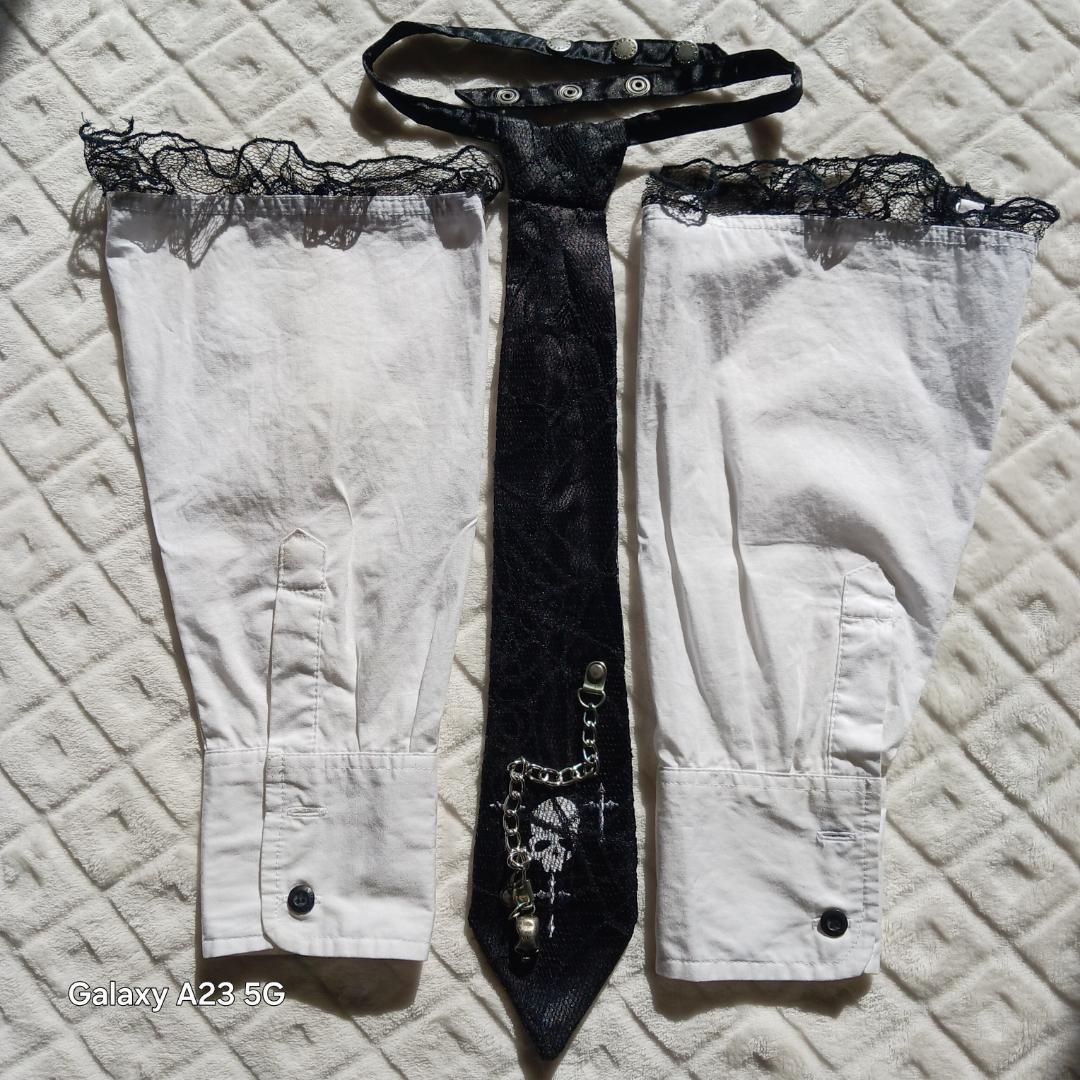 ゴス パンク ボンテージシャツ L 袖脱着式 レース ネクタイ スカルチェーン