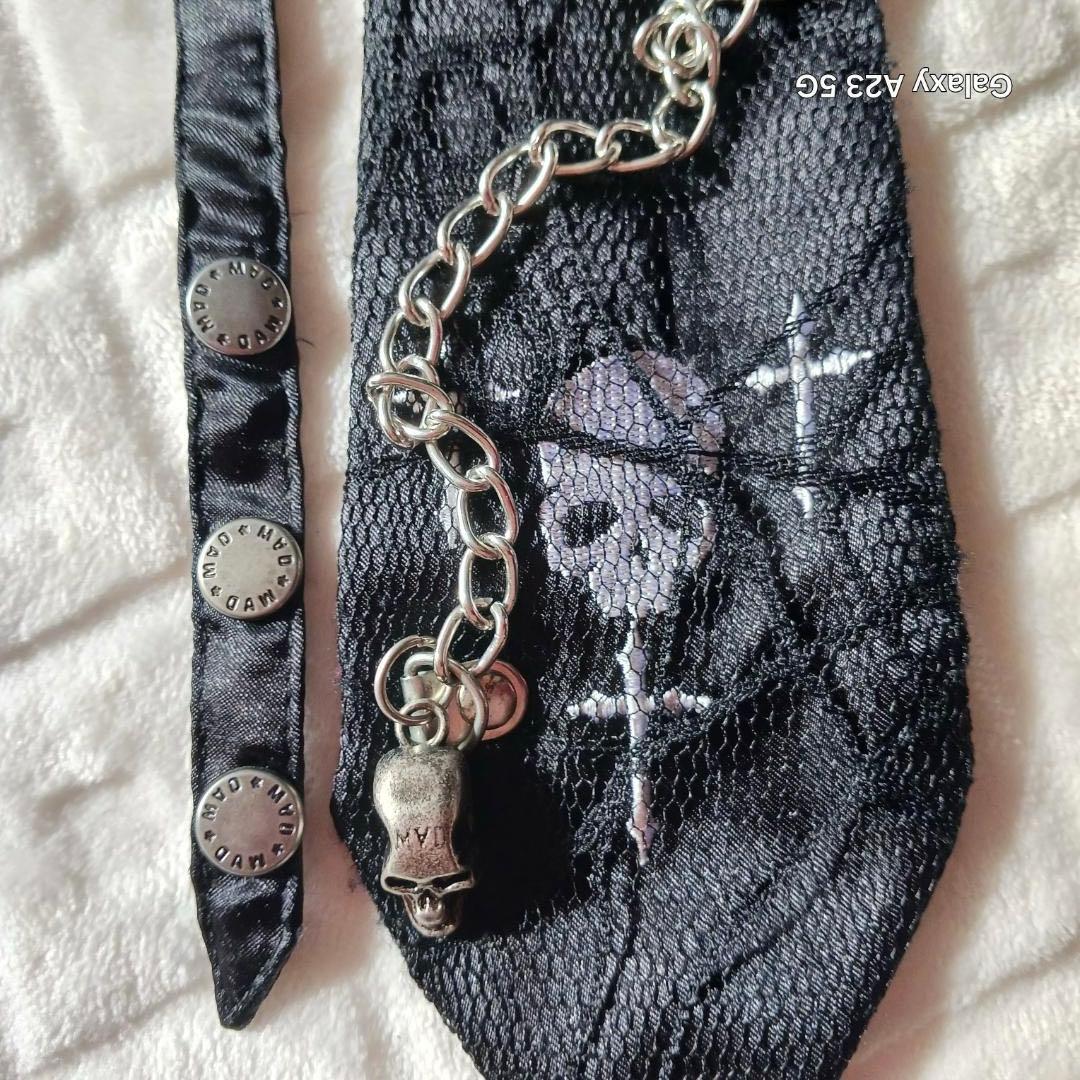 ゴス パンク ボンテージシャツ L 袖脱着式 レース ネクタイ スカルチェーン