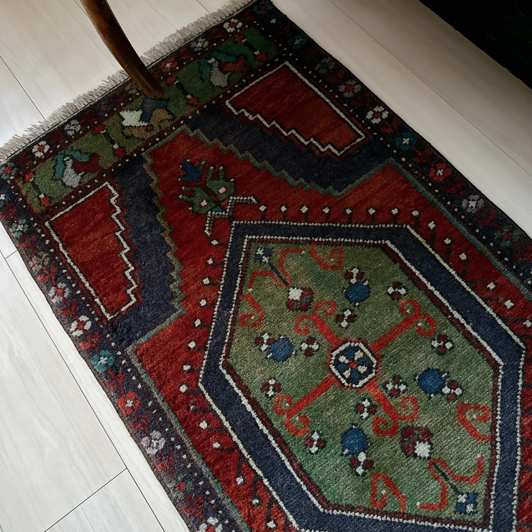 トルコ ヴィンテージラグ 984 スモール オレンジ ブラウン ネイビー ブルー