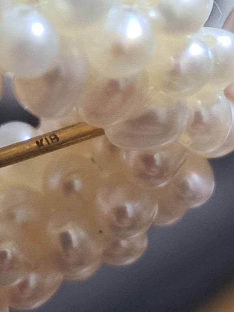 ヴィンテージ K18 パール付き ハート ブローチ ピンブローチ