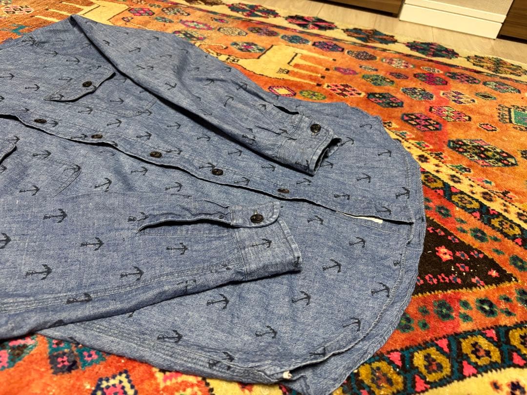 RRL●碇柄●アンカー●シャンブレー●インディゴ●シャツ●貴重●ダブルアールエル