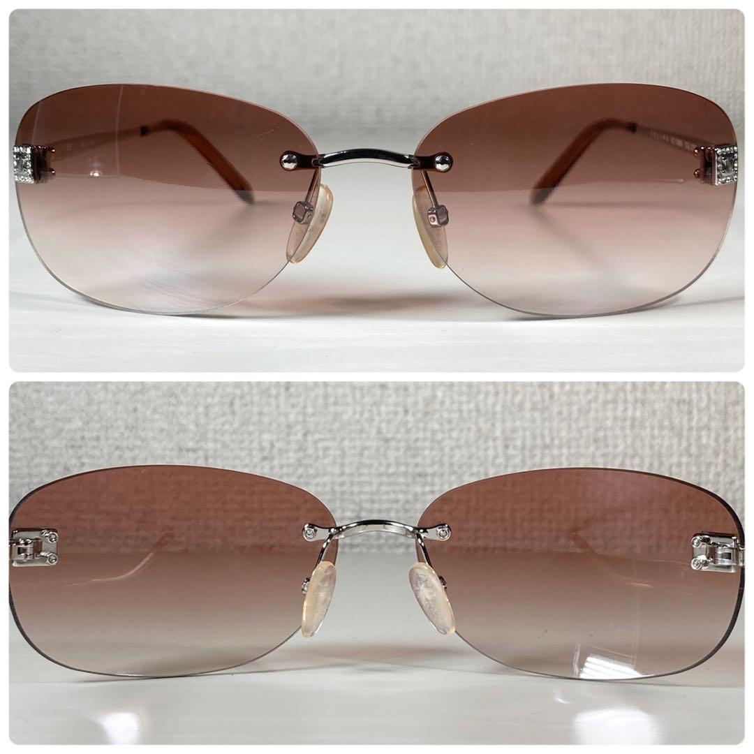 セリーヌ サングラス アイウェア リムレス ラインストーン 度なし ロゴ 茶