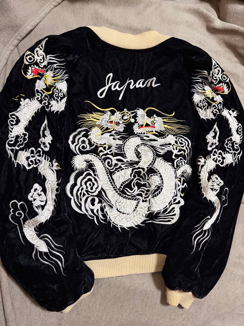 90s vintage 別珍 ２面用 ワシ 龍 日本 スカジャン unisex