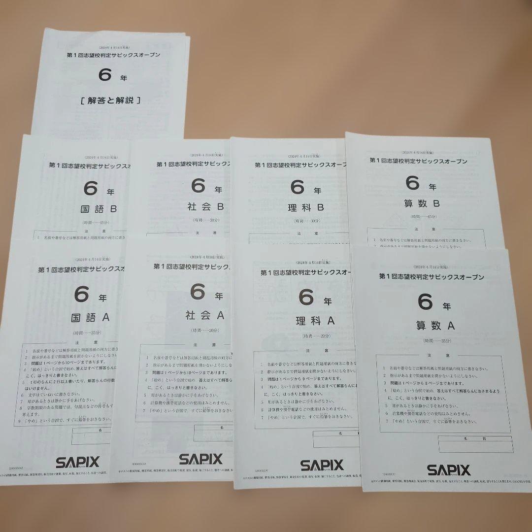 SAPIX 小6 組分け マンスリーテスト 合格力判定 2024年 1年分