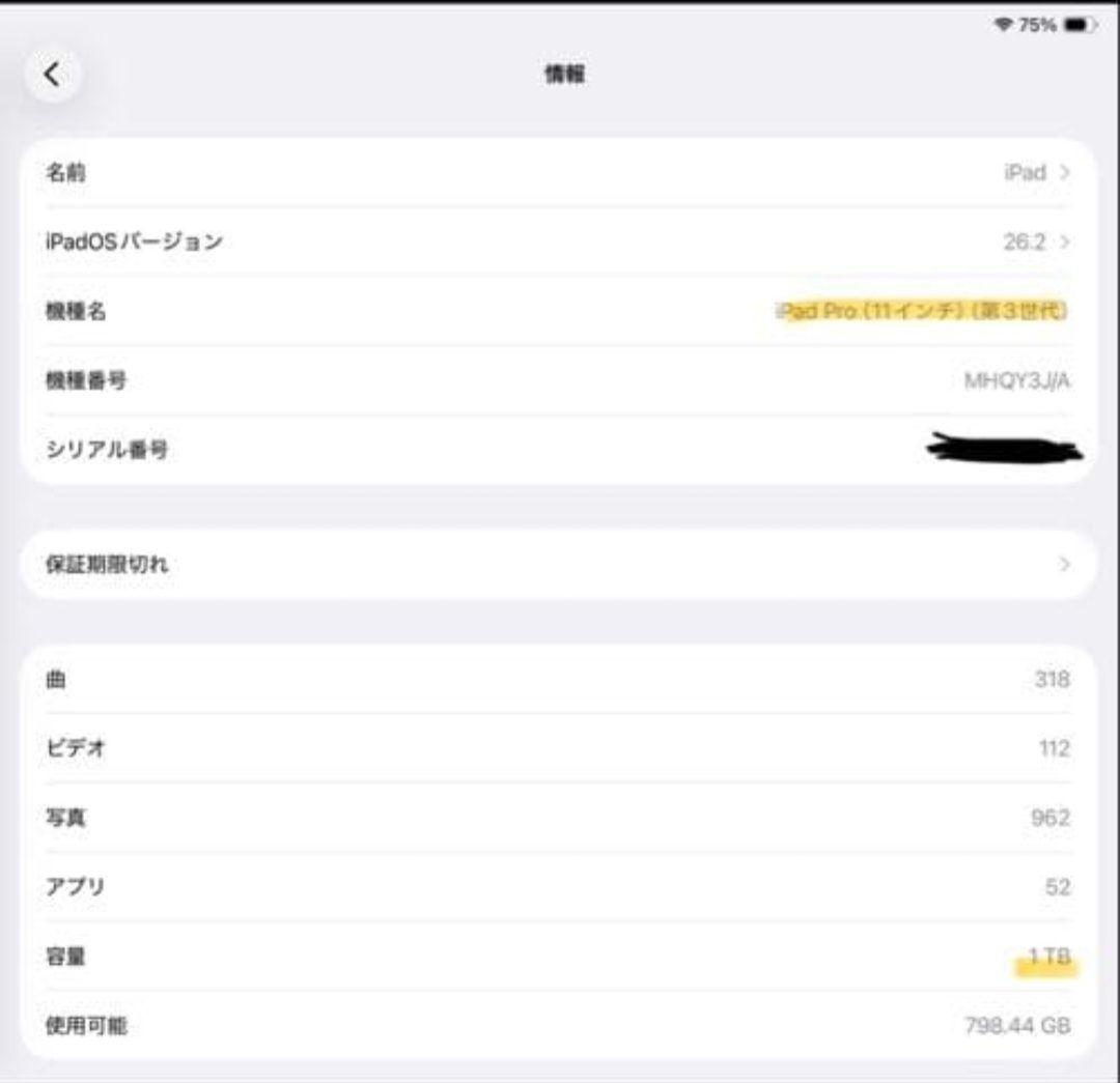 iPadPro 11インチ 第3世代 1TB