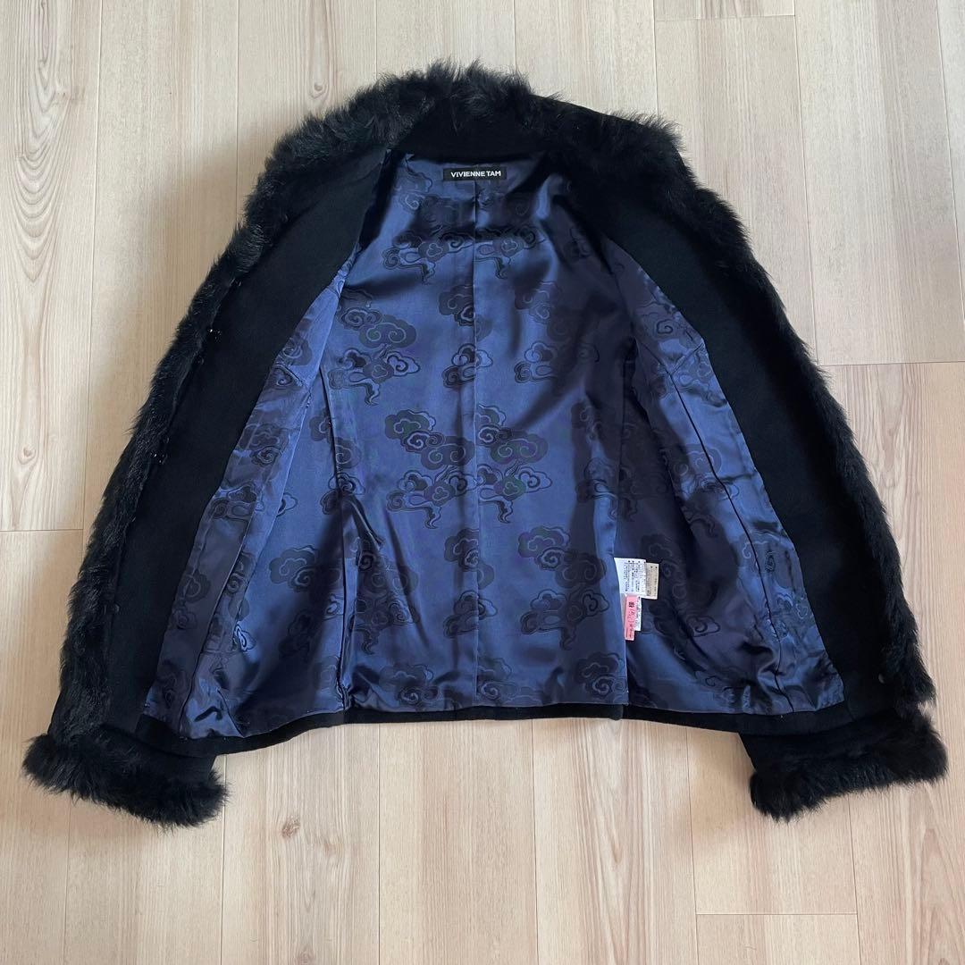 希少✨VIVIENNE TAM チャイナコート アンゴラ 刺繍 ラムファー 黒