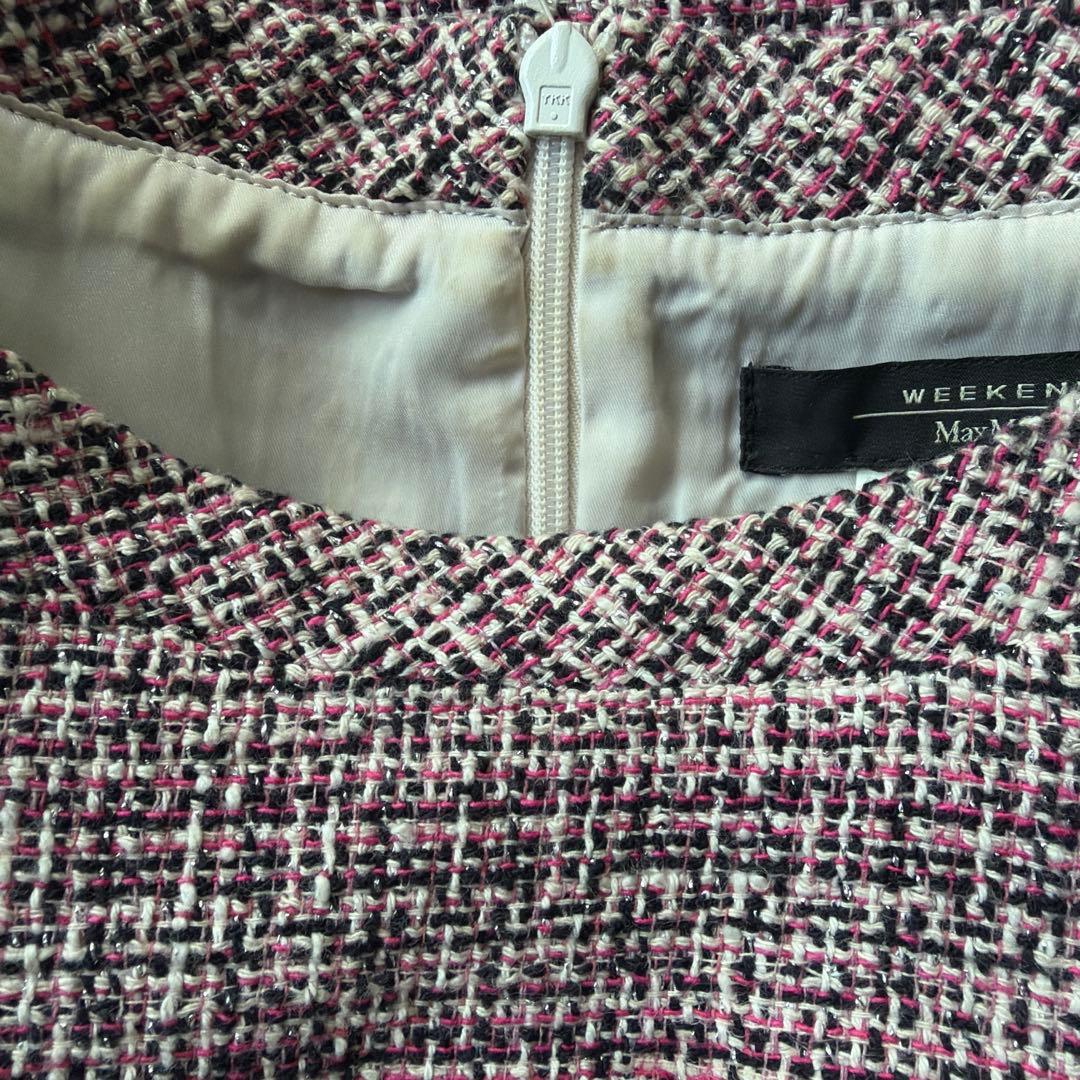 極美品MaxMara weekendツイードワンピース 膝丈 フリンジピンク