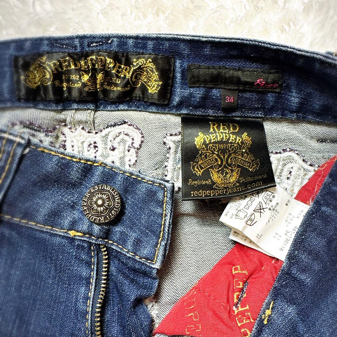 RED PEPPER エンジェルウィング 刺繍デニム ジーンズ 34 インディゴ